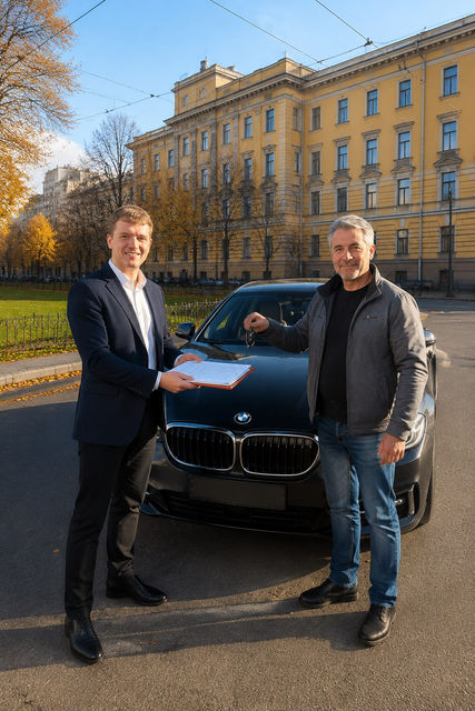 Оценщик Дмитрий Соколов проводит осмотр автомобиля в Санкт-Петербурге